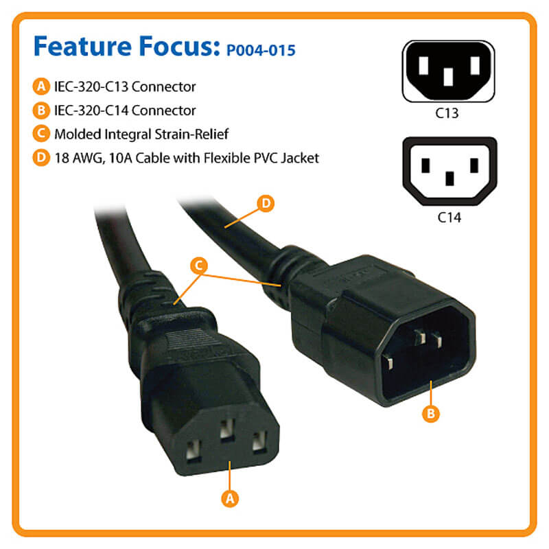 CABLE DE ENERGÍA 10A(C13-C14) 4,05M- Tripplite